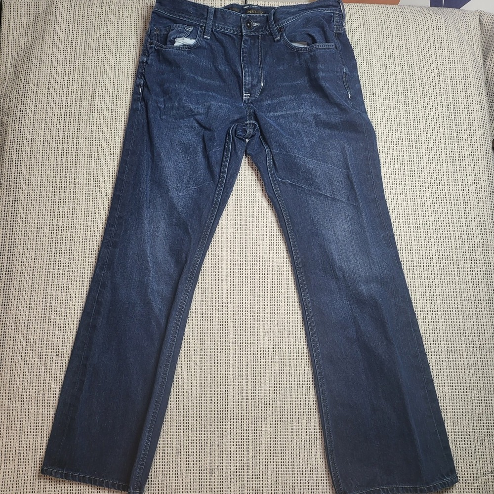 Helix Men's  Slim Boot Mid Rise Jeans Size 32x30 Dark‎ Wash Blue 5 Pocket Design